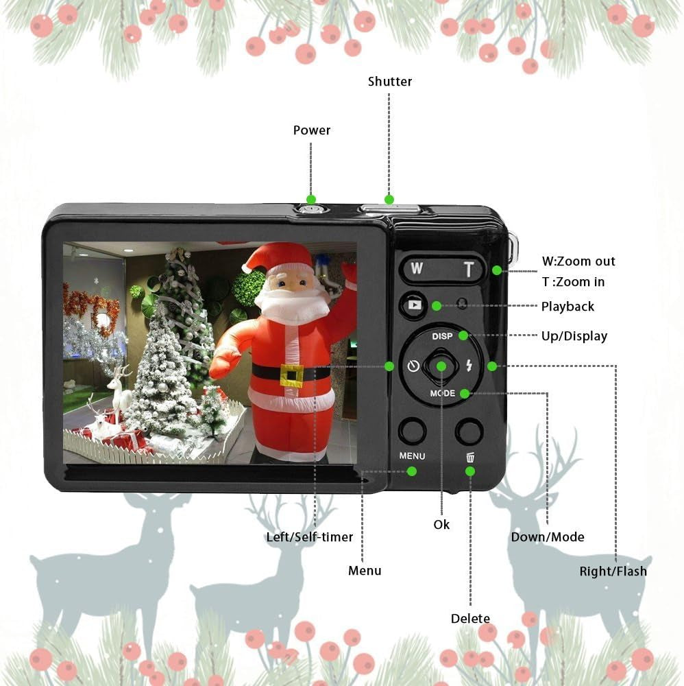 2.8 Inch LCD Rechargeable Mini Digital Camera,  1080P Video Camera Digital Students Cameras 20MP Compact Camera Travel,Holiday,Birthday Present for Kids/Beginners/Teens/Seniors (Black)