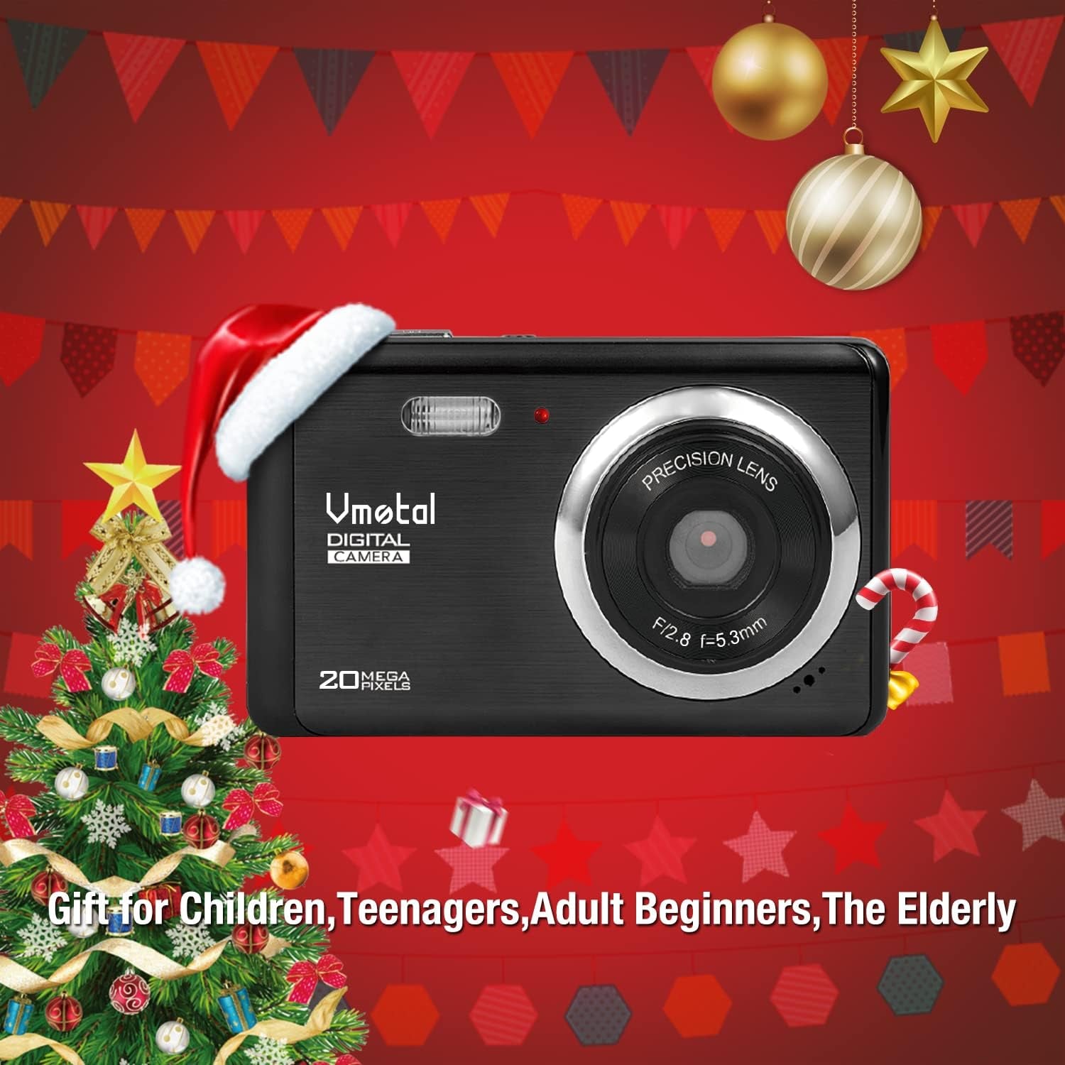 2.8 Inch LCD Rechargeable Mini Digital Camera,  1080P Video Camera Digital Students Cameras 20MP Compact Camera Travel,Holiday,Birthday Present for Kids/Beginners/Teens/Seniors (Black)