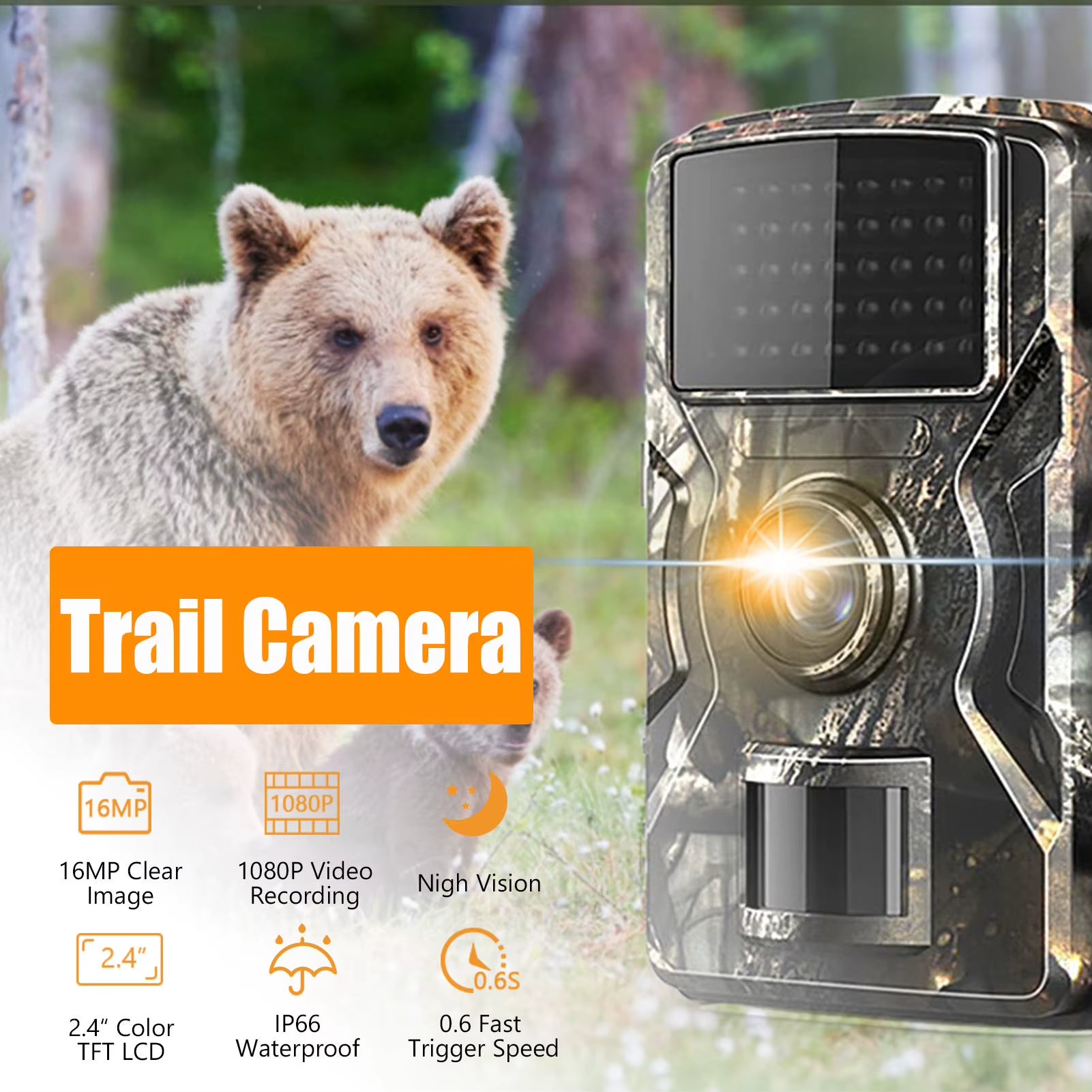 1080P Hunting Camera 2.0In LCD 16MP Infrared Night Vision Mobile Monitoring IP66 Waterproof Trail Camera Trail Camera