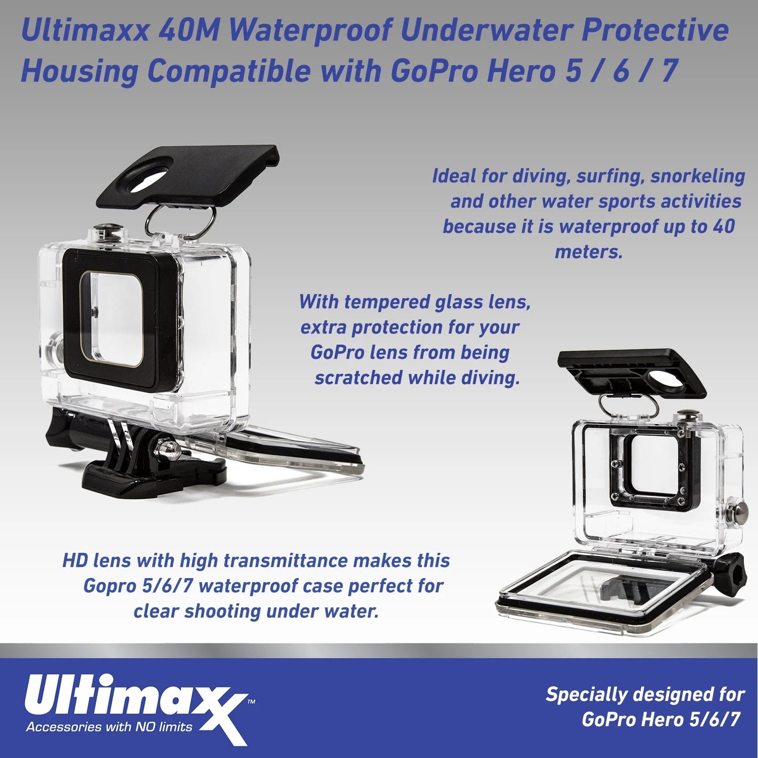 40M Waterproof Underwater Case Protective Housing Mount Compatible with Gopro Hero 5 / 6 / 7